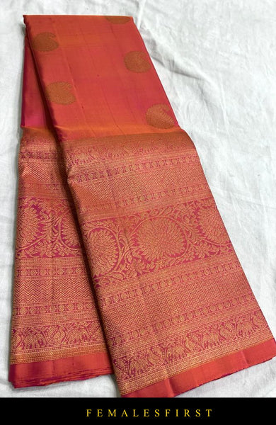 Dual Tone Orange & Pink Kanjivaram Silk Sari