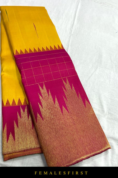 Pink & Yellow Kanjivaram Silk Sari